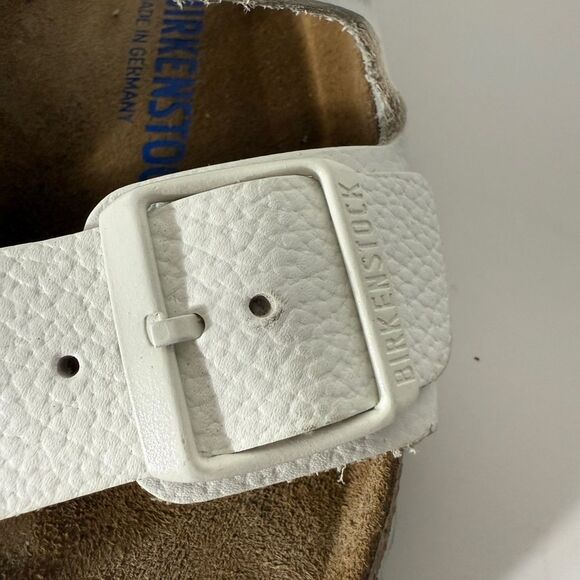 Birkenstock Women’s Arizona Soft Footbed Leather White Slide Sandal Size 9 - Picture 5 of 9